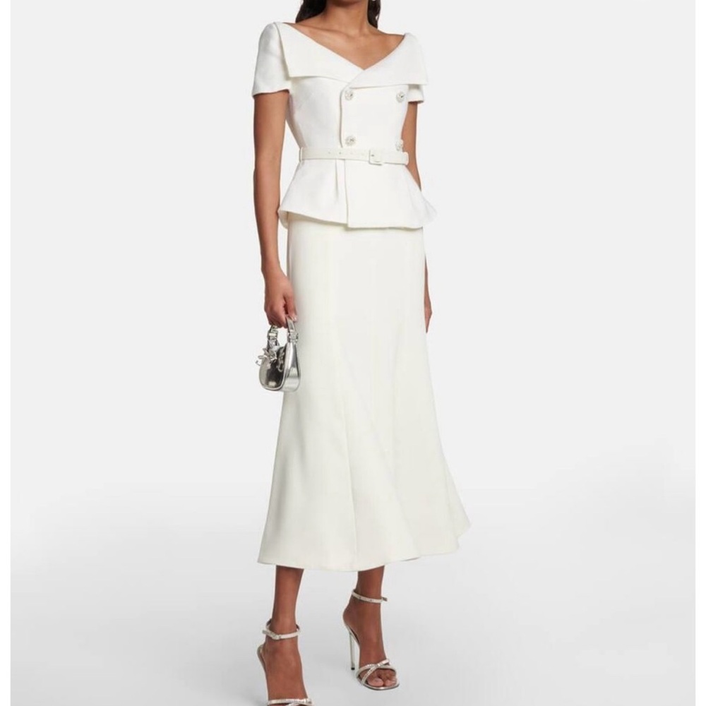 Self-portrait ivory tailored boucle midi dress